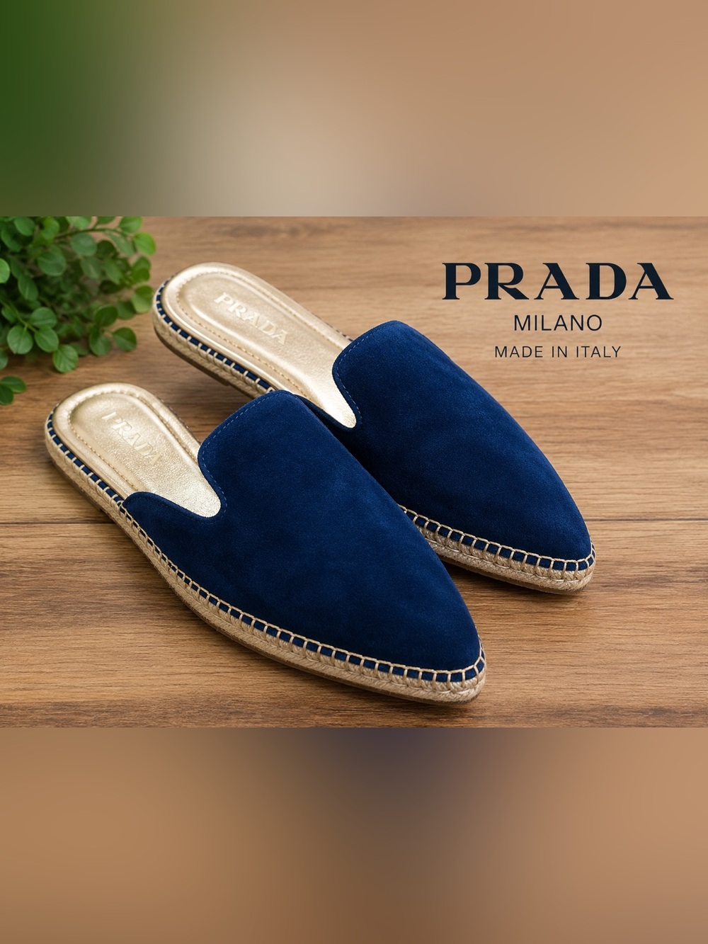 Prada navy Suede pointed toe Mule slides flats made in Italy size 40.5/US10-10.5